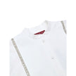 White Cotton BlouseWhite Cotton Poplin Blouse with Gucci Crystal Decorations. Front fastening with tone-on-tone fabric-covered buttons, round neckline, piqué panel, edge with crystal and bead details, rounded at the bottom Composition: 100% Cotton Interna