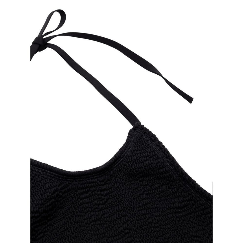 Black Polyamide BikiniTwo Piece Swimsuit in Black Mille Pieghe Bottega Veneta. In jersey with knitwear workmanship Top: Top band with elastic band on the bottom, fastening behind the neck with laces. Bottom: High-waisted culotte briefs, elastic waist. Com