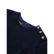 Navy Blue Wool Short DressBlue Bouclé Dress with Gucci Logo Buttons. Mid-length dress, round neckline, long sleeves, two side welt pockets, opening on the shoulder with gold Gucci logo buttons. Straight tube line, internal lining Composition: 84% Wool 16%