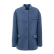 Light Blue Wool CoatGucci Light Blue Wool Caban Jacket. Semi-Korean collar, front button fastening, two flap pockets on the sides and a breast pocket. On the back, covered button detail and Gucci logo metal button. Inner lining, regular fit. Composition: