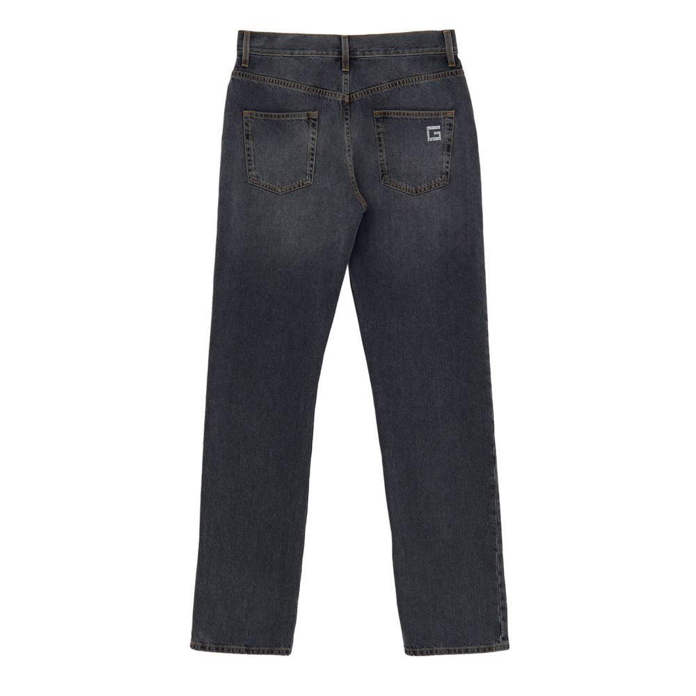 Gray Cotton Gucci Regular Fit Jeans with Crystal Logo