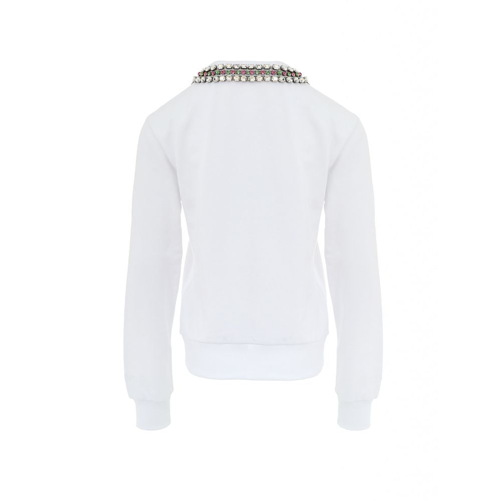 White Cotton SweatshirtWhite Sweatshirt with Jewel Neck Gucci. Round neckline, long sleeves, opening on the shoulder with hidden zip. Jewel neck detail with crystals applied as a necklace Composition: 100% Cotton Internal SKU: 25GIU208 Brand SKU: 791337XJ