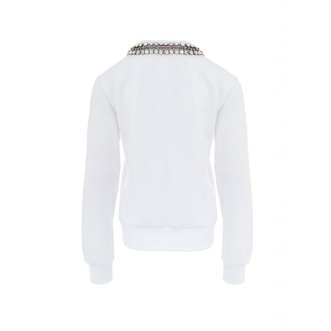 White Cotton SweatshirtWhite Sweatshirt with Jewel Neck Gucci. Round neckline, long sleeves, opening on the shoulder with hidden zip. Jewel neck detail with crystals applied as a necklace Composition: 100% Cotton Internal SKU: 25GIU208 Brand SKU: 791337XJ