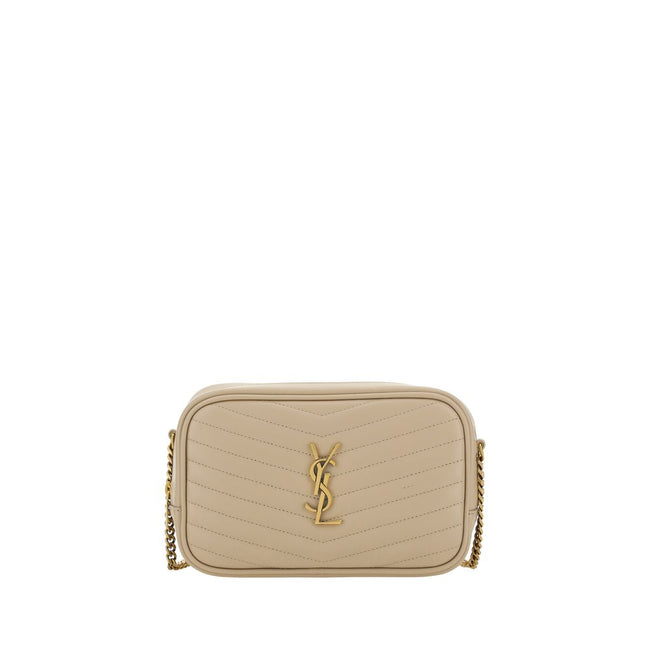 Beige Calf Leather Bos Taurus Shoulder BagThe Lou leather Shoulder Bag by Saint Laurent is an elegant and versatile accessory, featuring an all-over quilted and padded design that enhances its sophisticated texture. The chain shoulder strap adds a glamoro