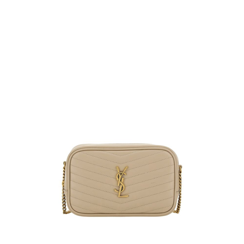 Beige Calf Leather Bos Taurus Shoulder BagThe Lou leather Shoulder Bag by Saint Laurent is an elegant and versatile accessory, featuring an all-over quilted and padded design that enhances its sophisticated texture. The chain shoulder strap adds a glamoro