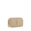 Beige Calf Leather Bos Taurus Shoulder BagThe Lou leather Shoulder Bag by Saint Laurent is an elegant and versatile accessory, featuring an all-over quilted and padded design that enhances its sophisticated texture. The chain shoulder strap adds a glamoro