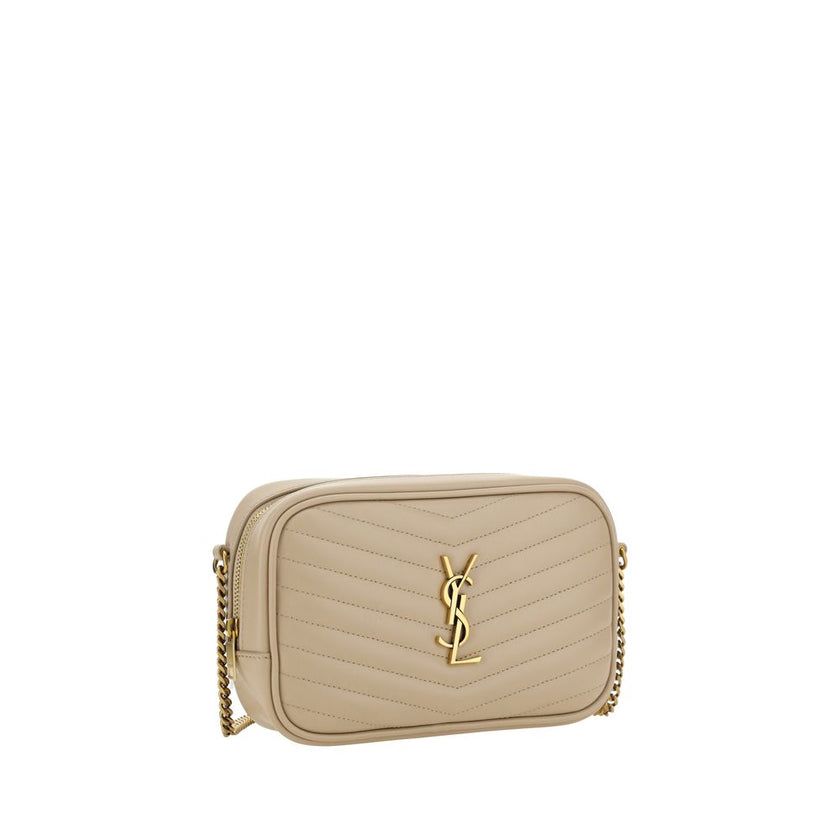 Beige Calf Leather Bos Taurus Shoulder BagThe Lou leather Shoulder Bag by Saint Laurent is an elegant and versatile accessory, featuring an all-over quilted and padded design that enhances its sophisticated texture. The chain shoulder strap adds a glamoro