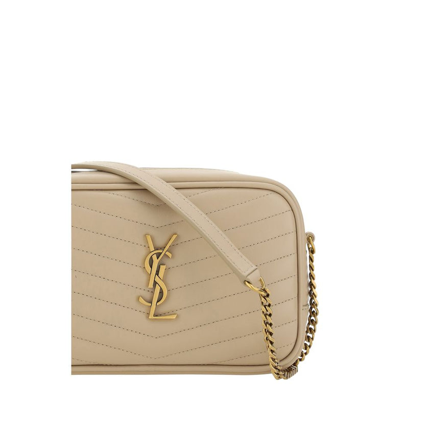 Beige Calf Leather Bos Taurus Shoulder BagThe Lou leather Shoulder Bag by Saint Laurent is an elegant and versatile accessory, featuring an all-over quilted and padded design that enhances its sophisticated texture. The chain shoulder strap adds a glamoro