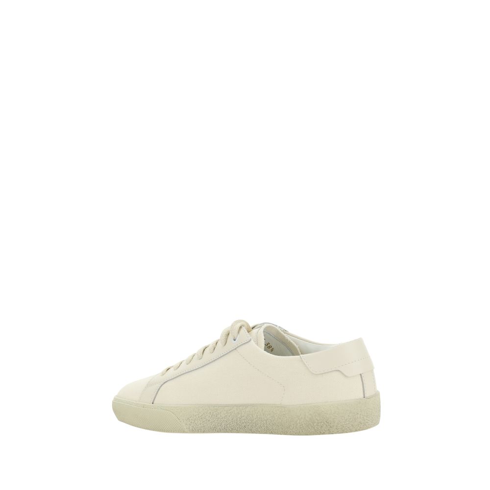 White Rubber Low Top SneakersCotton Sneakers by Saint Laurent, round toe, lace-up front closure, crater-effect flat sole, iconic brand signature embroidered in contrast on outer side panel. Season: AW25 Composition: SOLE 100% Rubber UPPER 100% Cotton MADE