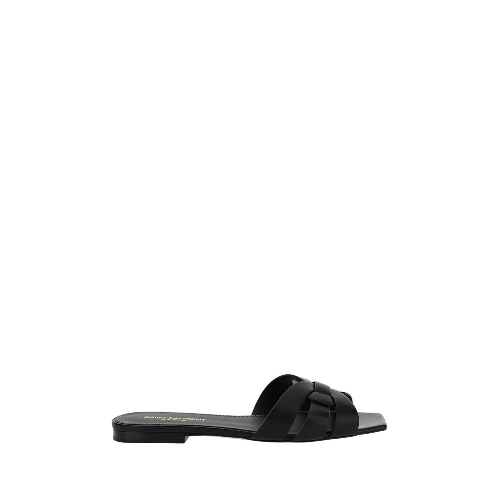 Schwarze Leder-Sandalen mit Riemchen und gewebten Details