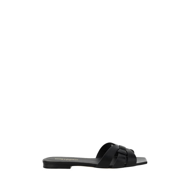 Black Calf Leather Bos Taurus Flat SandalsCalfskin Sandals by Saint Laurent, open square toe, braided design at front, press-studded logo insole, slight leather block heel. Season: AW25 Composition: UPPER 100% Calf Leather Bos Taurus SOLE 100% Calf Leathe