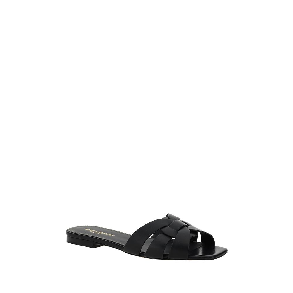 Schwarze Leder-Sandalen mit Riemchen und gewebten Details