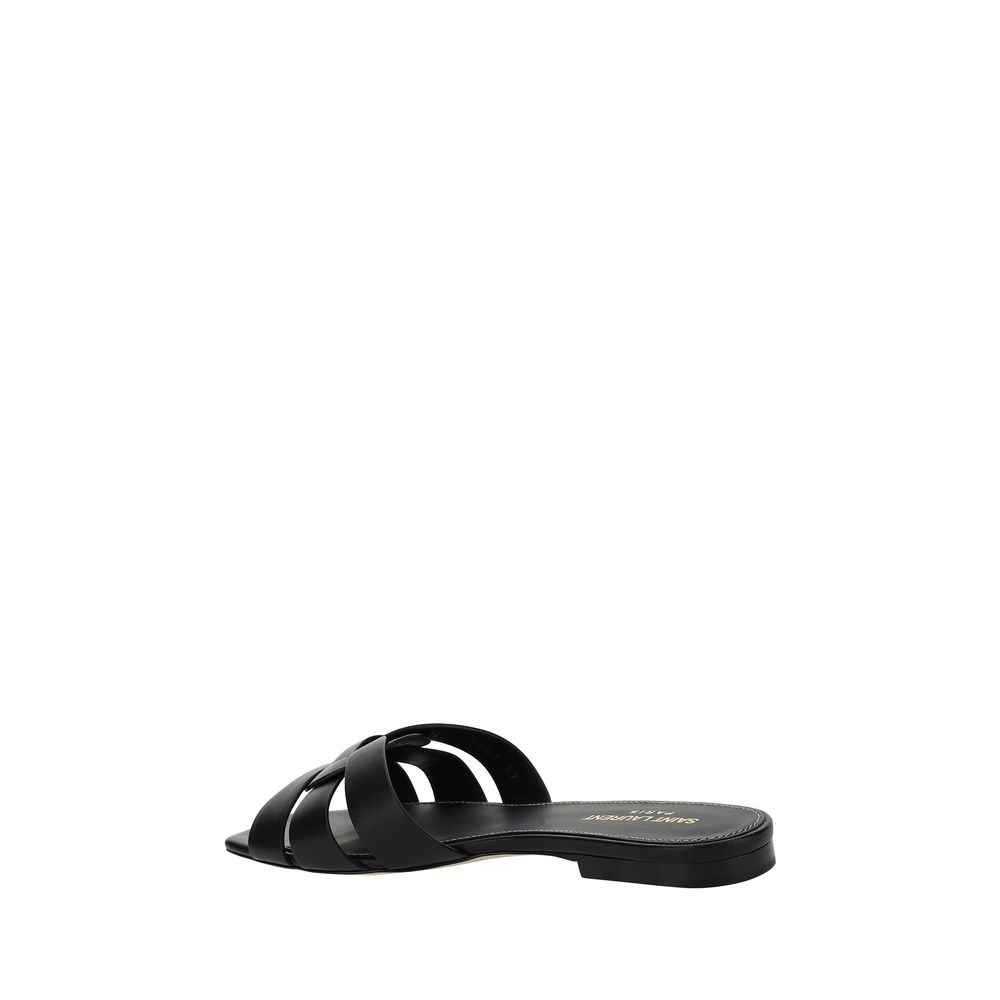 Black Leather Strap-On Sandals with Woven Detail
