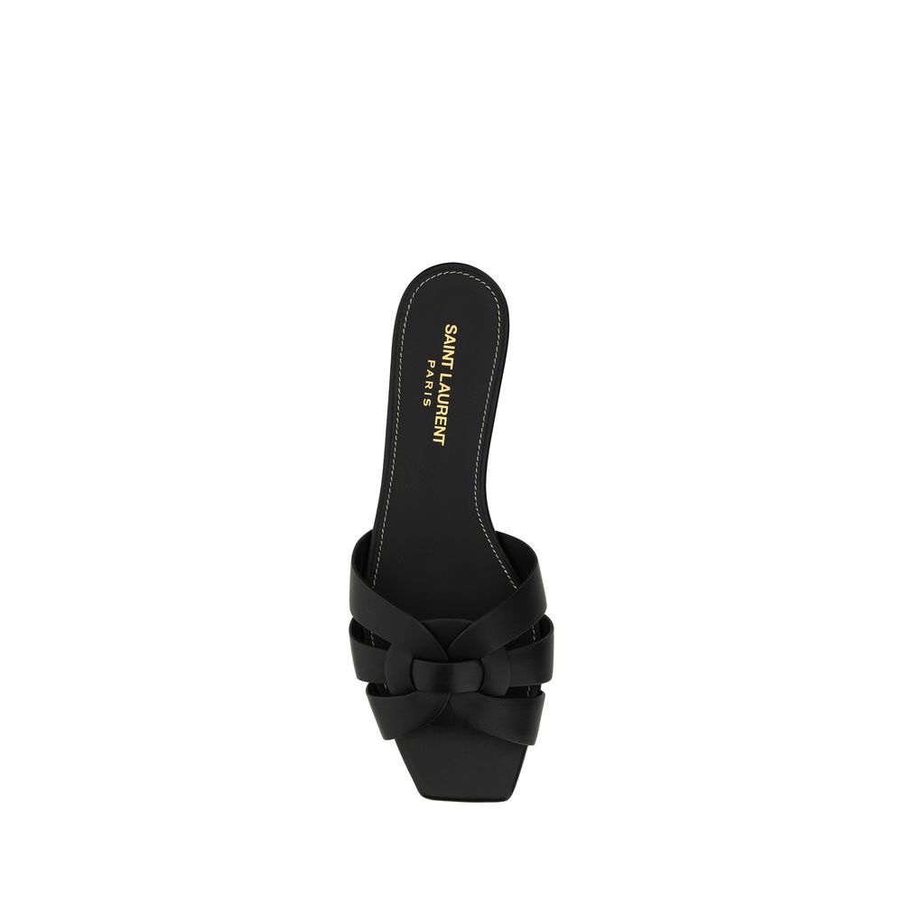 Black Leather Strap-On Sandals with Woven Detail