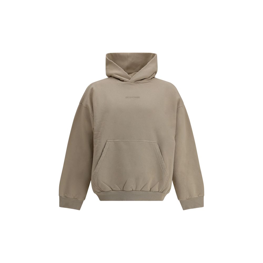 Beige Cotton SweatshirtCotton Hoodie by Balenciaga features a patch pouch pocket on the front and the iconic tone-on-tone embroidered monogram, lending a touch of understated sophistication. Ribbed cuffs and hem ensure a snug and comfortable fit. The vint