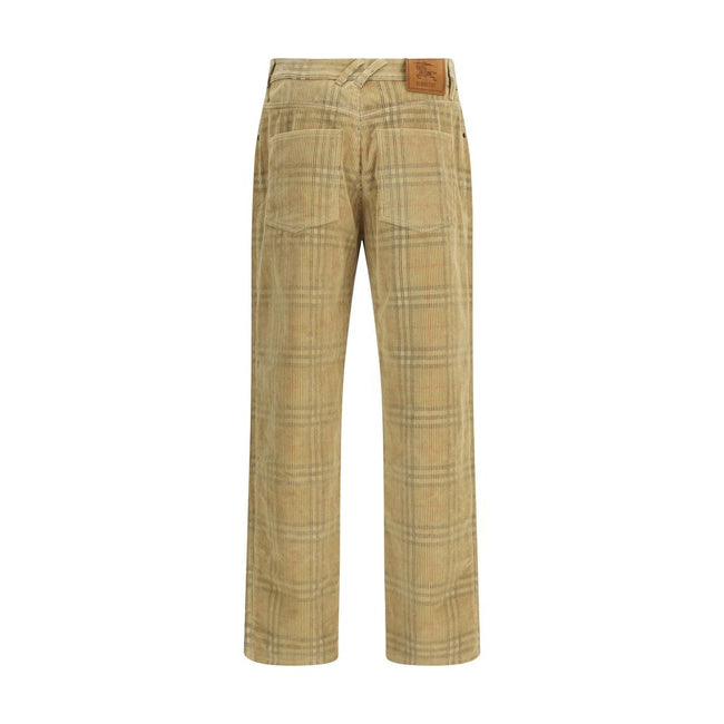 Brown Cotton Casual PantsBurberry cotton Pants with a velvet ribbed design, embellished with the iconic Archivio Check motif. Five-pocket model, front button fastening and belt loops at the waist. The garment is completed by a logo leather patch applied o