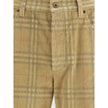 Brown Cotton Casual PantsBurberry cotton Pants with a velvet ribbed design, embellished with the iconic Archivio Check motif. Five-pocket model, front button fastening and belt loops at the waist. The garment is completed by a logo leather patch applied o