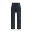 Black Cotton Straight-Leg JeansCotton Jeans by Prada, made in the classic 5-pocket model with front button closure. The essential design is enriched by an applied logo patch on the back, a distinctive detail that recalls the brand’s iconic aesthetic. Seas