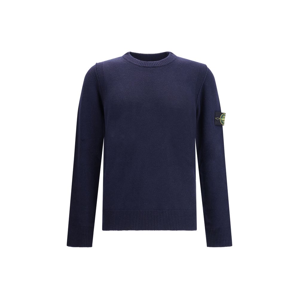 Logoed SweaterWool Sweater by Stone Island featuring a ribbed crew neck, a logo patch applied to the left sleeve and ribbed trim at the cuffs and hem. The monochrome design enhances the clean lines of the garment, perfect for a casual yet polished look. S