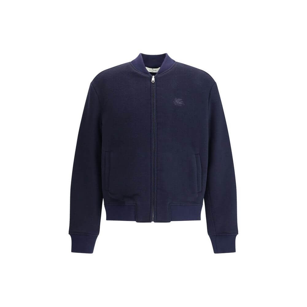 Blue Wool BomberWool bomber Jacket by Etro features a ribbed collar, cuffs and hem, and front zipper closure. The design is completed by two side welt pockets and the iconic tone-on-tone embroidered Pegasus logo on the front for a distinctive and elegant