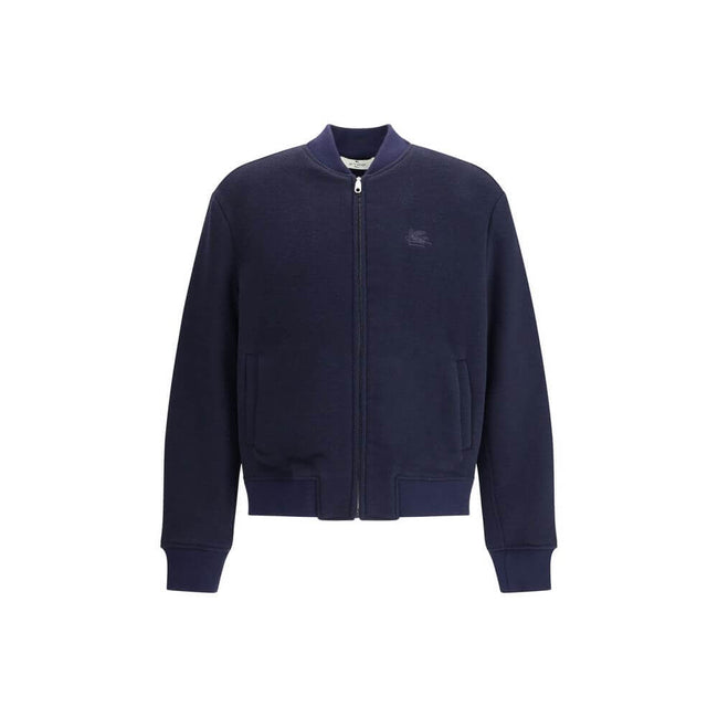Blue Wool BomberWool bomber Jacket by Etro features a ribbed collar, cuffs and hem, and front zipper closure. The design is completed by two side welt pockets and the iconic tone-on-tone embroidered Pegasus logo on the front for a distinctive and elegant