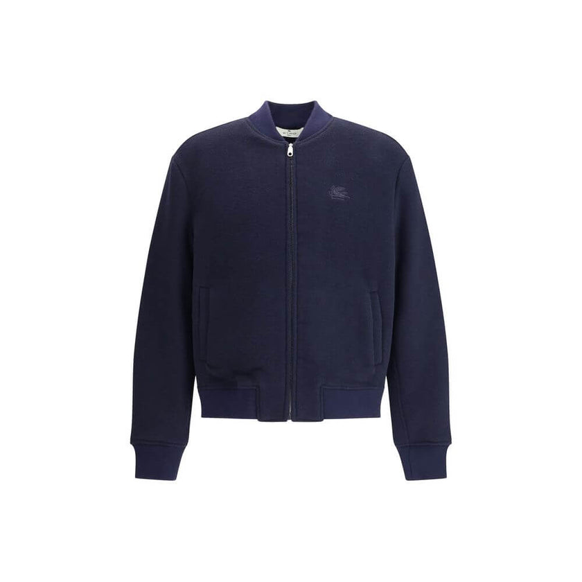 Blue Wool BomberWool bomber Jacket by Etro features a ribbed collar, cuffs and hem, and front zipper closure. The design is completed by two side welt pockets and the iconic tone-on-tone embroidered Pegasus logo on the front for a distinctive and elegant