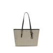 Beige Polyester Shoulder BagThe Quinn large jacquard logo Tote Bag by Michael Kors combines style and functionality in a versatile design. Featuring wide adjustable leather shoulder straps, it offers a spacious interior ideal for elegantly tackling every