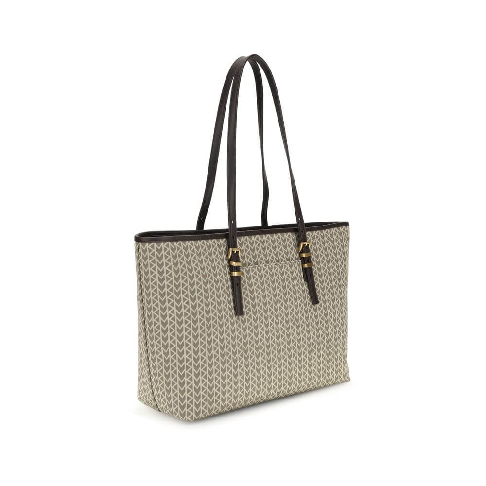 Beige Polyester Shoulder BagThe Quinn large jacquard logo Tote Bag by Michael Kors combines style and functionality in a versatile design. Featuring wide adjustable leather shoulder straps, it offers a spacious interior ideal for elegantly tackling every