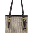Beige Polyester Shoulder BagThe Quinn large jacquard logo Tote Bag by Michael Kors combines style and functionality in a versatile design. Featuring wide adjustable leather shoulder straps, it offers a spacious interior ideal for elegantly tackling every