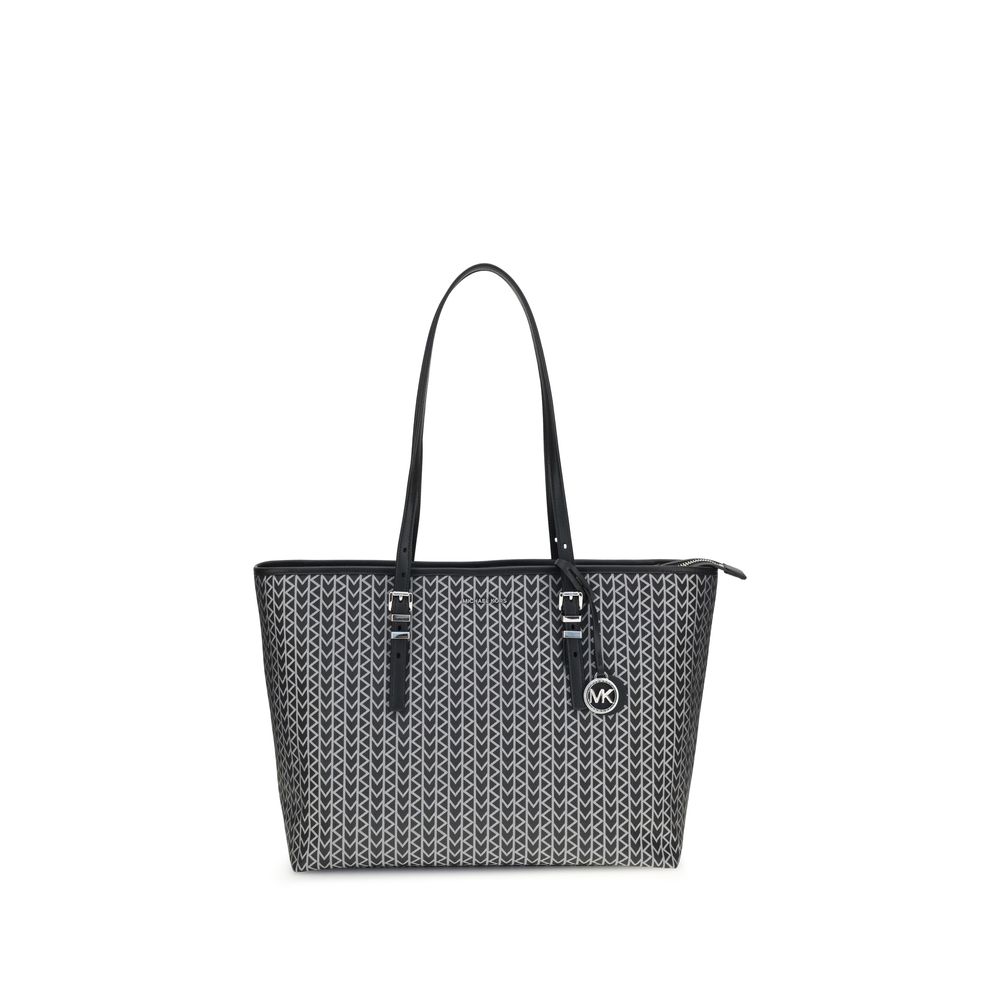 Black Polyester Shoulder BagThe Quinn large jacquard logo Tote Bag by Michael Kors combines style and functionality in a versatile design. Featuring wide adjustable leather shoulder straps, it offers a spacious interior ideal for elegantly tackling every