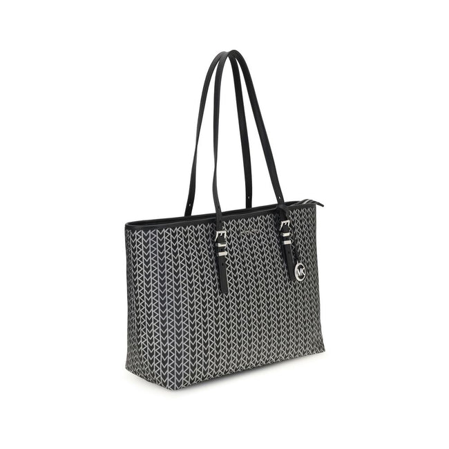 Black Polyester Shoulder BagThe Quinn large jacquard logo Tote Bag by Michael Kors combines style and functionality in a versatile design. Featuring wide adjustable leather shoulder straps, it offers a spacious interior ideal for elegantly tackling every