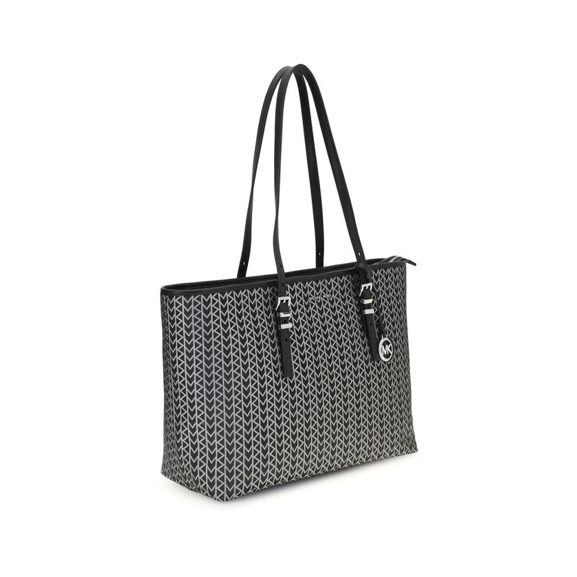 Black Polyester Shoulder BagThe Quinn large jacquard logo Tote Bag by Michael Kors combines style and functionality in a versatile design. Featuring wide adjustable leather shoulder straps, it offers a spacious interior ideal for elegantly tackling every