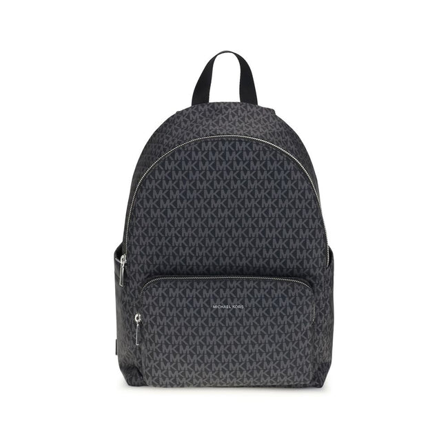 Black Polyester BackpackThe Tanner large Logo Print Backpack by Michael Kors is crafted from logo-printed canvas for a timeless and sophisticated look. The minimalist design is enhanced by two exterior pouch pockets and a zippered front clutch, offering p