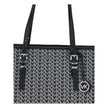Black Polyester Shoulder BagThe Quinn large jacquard logo Tote Bag by Michael Kors combines style and functionality in a versatile design. Featuring wide adjustable leather shoulder straps, it offers a spacious interior ideal for elegantly tackling every