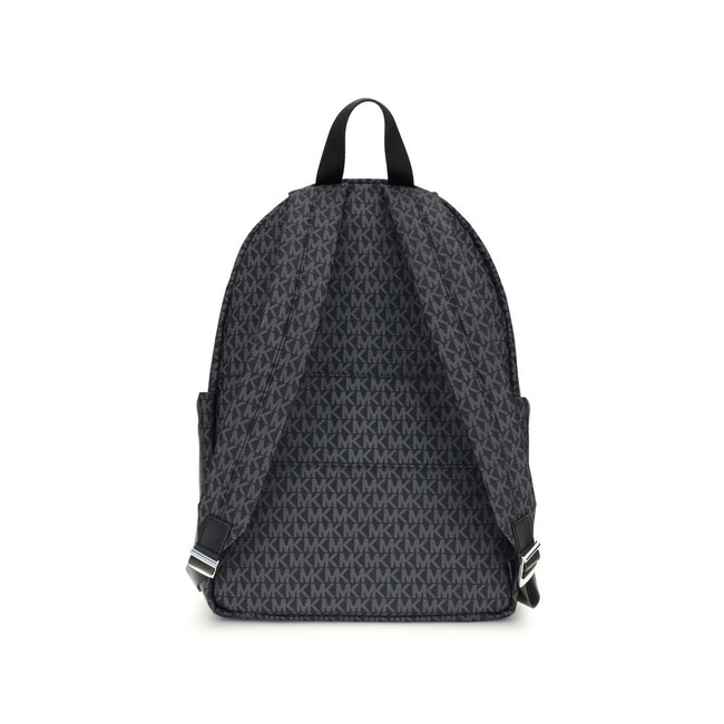 Black Polyester BackpackThe Tanner large Logo Print Backpack by Michael Kors is crafted from logo-printed canvas for a timeless and sophisticated look. The minimalist design is enhanced by two exterior pouch pockets and a zippered front clutch, offering p