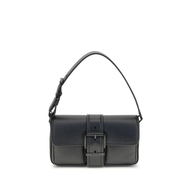 Black Calf Leather Bos Taurus Shoulder BagThe Colby medium Shoulder Bag by Michael Kors features an elegant rectangular silhouette enhanced by a bold buckle. Made of soft leather, it is perfect for carrying under the arm thanks to its flat handle. The fla