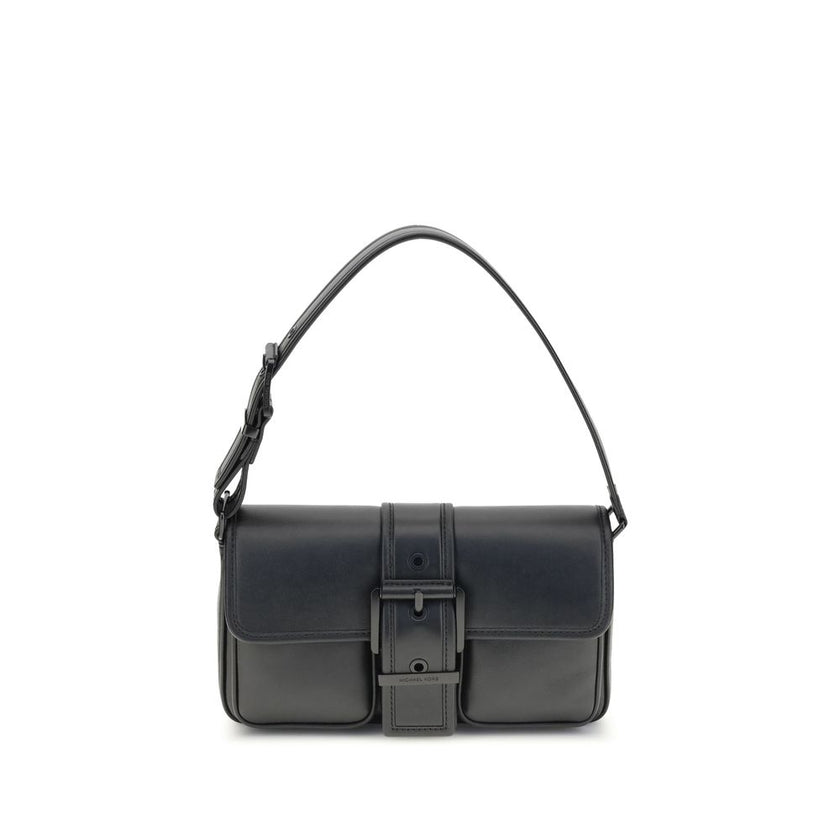 Black Calf Leather Bos Taurus Shoulder BagThe Colby medium Shoulder Bag by Michael Kors features an elegant rectangular silhouette enhanced by a bold buckle. Made of soft leather, it is perfect for carrying under the arm thanks to its flat handle. The fla