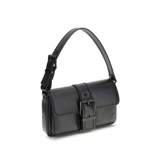 Black Calf Leather Bos Taurus Shoulder BagThe Colby medium Shoulder Bag by Michael Kors features an elegant rectangular silhouette enhanced by a bold buckle. Made of soft leather, it is perfect for carrying under the arm thanks to its flat handle. The fla