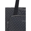Black Polyester Shoulder BagThe Michael Kors Tanner large Tote Bag is perfect for the stylish and practical traveler. With its reversible design, it offers two looks in one: iconic logo print on one side and solid color on the other. Foldable inside itsel