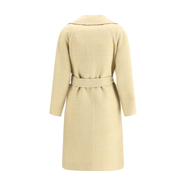 Beige Wool CoatBurberry’s reversible wool robe Coat is a versatile and refined garment, perfect for those seeking elegance and functionality in one piece. It features an understated solid color on one side and a classic Burberry Check pattern in the disti