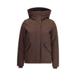 Brown Cotton Full-Length JacketWoolrich’s padded Jacket is a practical and warm garment featuring a hooded design that offers added protection. The front closure combines a double-slider zipper and snaps for optimal security and comfort. Completing the de