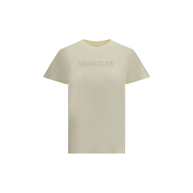 Cream Cotton T-ShirtSoft cotton T-Shirt by Moncler designed for an essential and refined look. The design features a ribbed crew neck that ensures comfort and an impeccable fit. On the front, the iconic Moncler monogram is tone-on-tone embroidered for a d