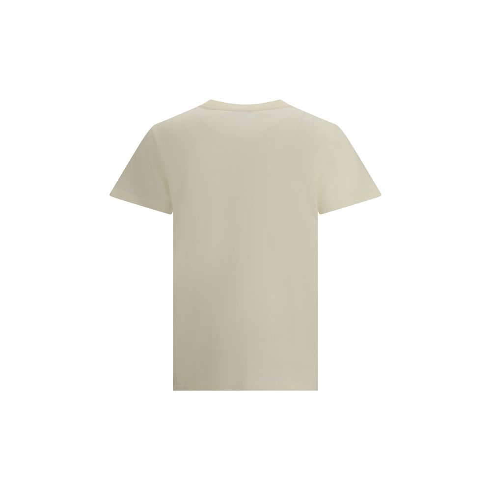 Cream Cotton T-ShirtSoft cotton T-Shirt by Moncler designed for an essential and refined look. The design features a ribbed crew neck that ensures comfort and an impeccable fit. On the front, the iconic Moncler monogram is tone-on-tone embroidered for a d