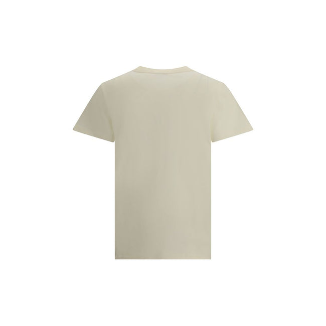 Cream Cotton T-ShirtSoft cotton T-Shirt by Moncler designed for an essential and refined look. The design features a ribbed crew neck that ensures comfort and an impeccable fit. On the front, the iconic Moncler monogram is tone-on-tone embroidered for a d