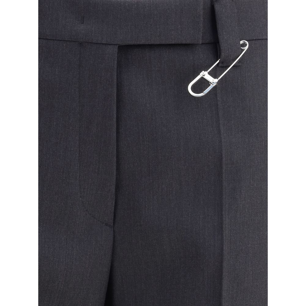 Gray Fleece Wool Dress PantsPrada’s virgin wool Pants combine sartorial elegance with contemporary spirit details. Featuring a high waist and a straight-leg silhouette, they feature a front zip-and-hook closure, belt loops at the waist and an original max