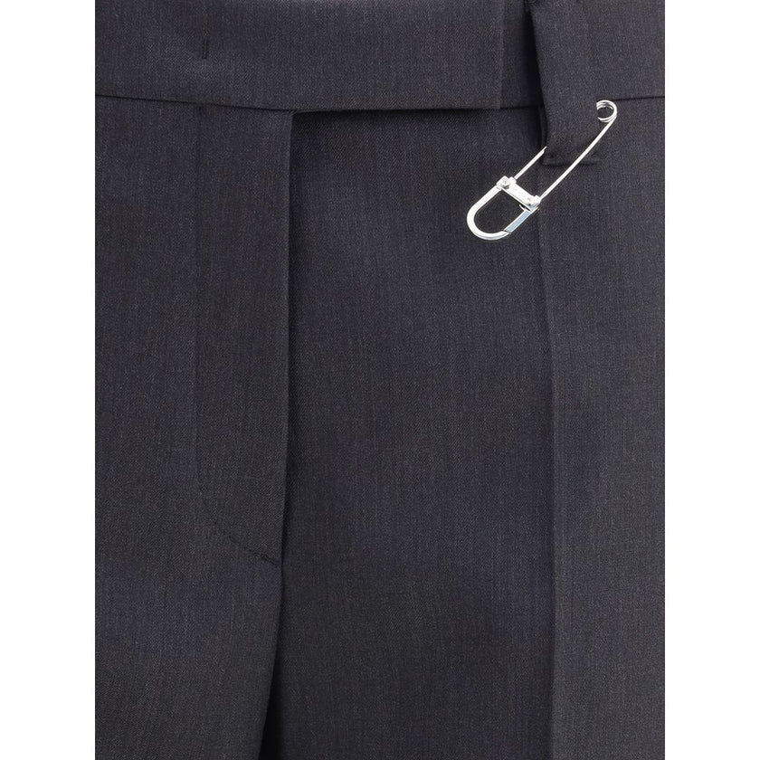 Gray Fleece Wool Dress PantsPrada’s virgin wool Pants combine sartorial elegance with contemporary spirit details. Featuring a high waist and a straight-leg silhouette, they feature a front zip-and-hook closure, belt loops at the waist and an original max