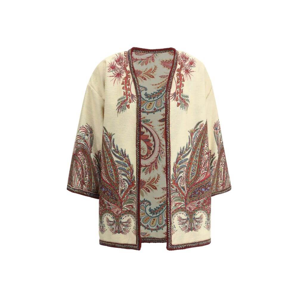 Multicolor Polyester CloacksEtro’s short Kesa Jacket is made of refined bouclé fabric and embellished with a placed floral Paisley motif, a signature element of the house. The silhouette is complemented by contrasting braided-pattern trimmings, enhancing