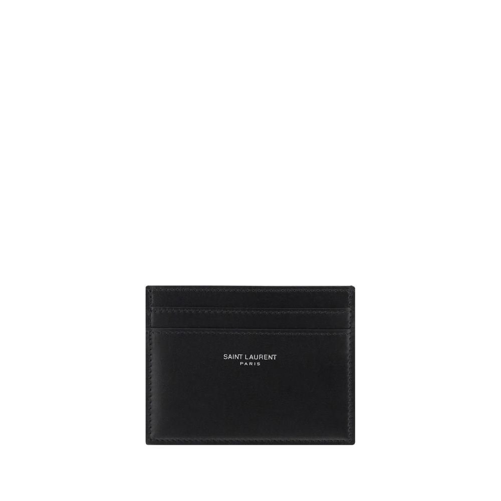 Black Calf Leather Bos Taurus WalletCalfskin Card Holder by Saint Laurent, card slots on front and back, iconic brand monogram pressure-stamped on front. Season: AW25 Dimension: 10x10x0.5 Composition: 100% Calf Leather Bos Taurus MADE IN ITALYBlack Calf L
