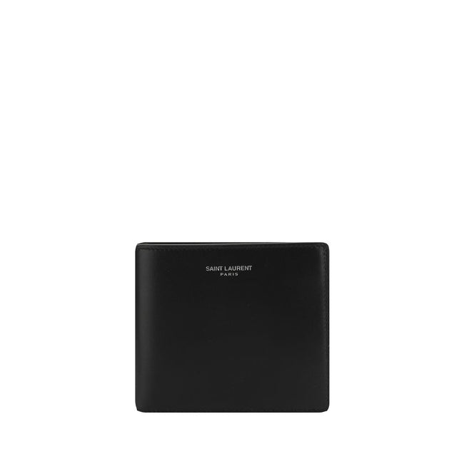 Black Calf Leather Bos Taurus WalletCalfskin Wallet by Saint Laurent, billfold design, card slots inside, bill compartment, iconic brand monogram printed in contrasting pressure on front. Season: AW25 Dimension: 11×11 Composition: 100% Calf Leather Bos Ta