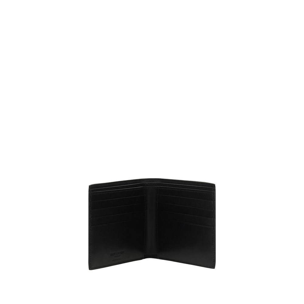 Black Calf Leather Bos Taurus WalletCalfskin Wallet by Saint Laurent, billfold design, card slots inside, bill compartment, iconic brand monogram printed in contrasting pressure on front. Season: AW25 Dimension: 11×11 Composition: 100% Calf Leather Bos Ta